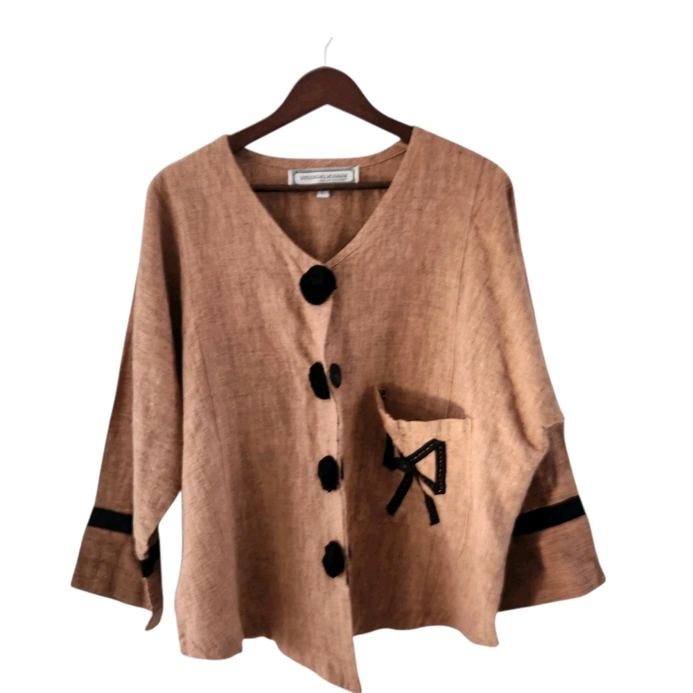 STIJFSELKISSIE Marijke Benedict Linen Button Front Top Jacket Lagenlook Artsy L